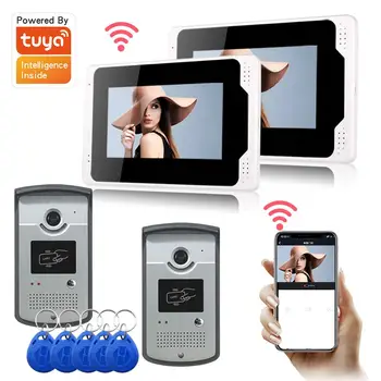 RFID Control Acces, Video Interfon 7 Inch Monitor de 1080P Tuya APP Wifi Wireless Video Ușa Telefon, Sonerie, Interfon Camera Sistem