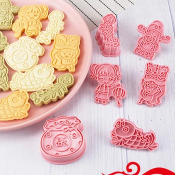 6Pcs/Set DIY Chinezesc Anul Nou Noroc Biscuit Mucegai Cookie Cutter Primăvară Festivel Plastic Mucegai de Copt Cookie Decorare