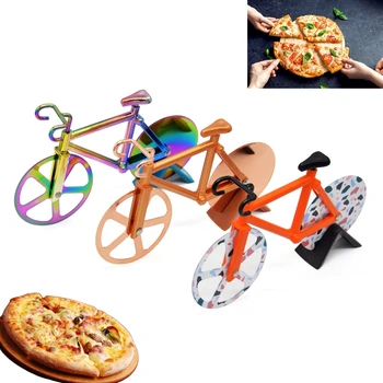 Pizza Cutter Două Cuțite-roată de Bicicletă Forma Noul Design Pizza Cuțit Pizza Cuțit de tăiat Pizza Instrument de Biciclete Tur de Aur cu Laser Orange