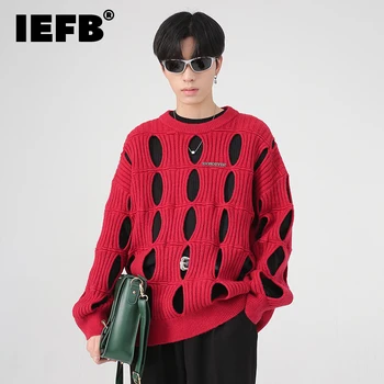 IEFB Bărbați Pulover Purta Toamna Iarna Nou Moda coreeană Personalitate Gol Afară de Proiectare Pulover Tricotate de sex Masculin Topuri Gât Rotund