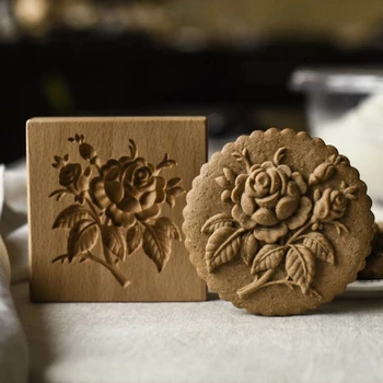 3D din Lemn, Mucegai de Copt Cookie Biscuit Apăsați Ștampila Forme Rafinate Vii Model de Copt Mucegai Conuri de Pin Flori Moară de vânt