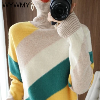 Femei Guler Pulover tricotat de Culoare de Moda Dungi pulover Pulover pentru Femei Nou Toamna Iarna Îngroșa Pulover de Sus Femme
