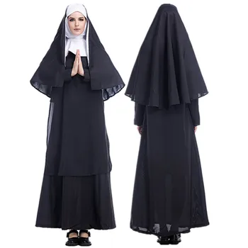 S-XXL pentru Adulti Femei Preot Misionari Sora Călugăriță Costum Văl Halat De Petrecere Cosplay Performanță Etapă de Halloween