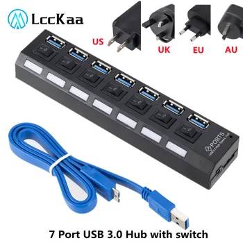LccKaa 7-Port USB 3.0 Hub cu mai Multe USB Splitter 3 Hab Utilizați Adaptorul de Alimentare de mai Multe Expander Hub USB 3.0 cu Comutator Pentru Calculator PC