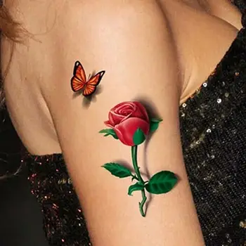 3D Temporară Detașabil, rezistent la apa Corpul Colorat Artă Fluture Tatuaj Floare Autocolant 3D Fluture Floare Trandafir pentru Femei Organism