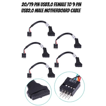 1/2/5PCS Negru 20/19 Pin USB3.0 Femeie La 9 Pin USB2.0 Masculin Placa de baza Adaptor Cablu Adaptor pentru PC