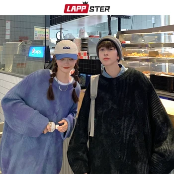 LAPPSTER Bărbați Harajuku Tie Dye Epocă Pulover 2022 Barbati Iarna Japoneză Streetwear Casual, Pulovere de sex Masculin Moda coreeană Pulovere