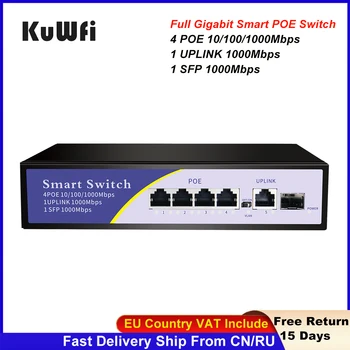 Gigabit POE Switch 1000Mbps 4 POE 1 Uplink 1 SFP IEEE 802.3 AF Rapid Comutator de Rețea Ethernet pentru Monitorizare Camera/Wirelss AP