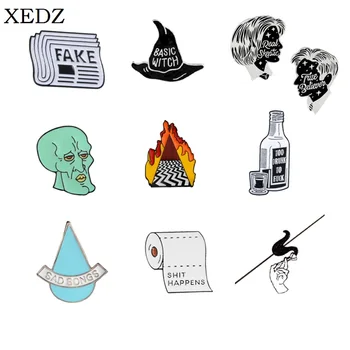 XEDZ Creative Punk Email Pin Sticla de Vin Ceașcă de Cafea Craniu Brosa Țigară Lumina Vulb Flacără Insigna Bărbați și Femei Moda Bijuterii