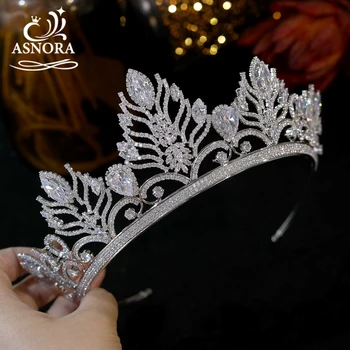 ASNORA Nou CZ Cristal de Mireasa Tiara Coroana de Argint de Culoare Diadema de Nunta Accesorii de Par Retro articole pentru acoperirea capului Capul Bijuterii