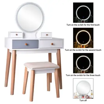 Stil Nordic Masa de toaleta Cu LED Oglinda 2 Sertar de Machiaj Dressing Masă Simplă din Lemn Masiv Machiaj Set Pentru Dormitor