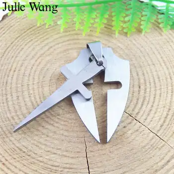 Julie Wang 5pcs Culoare Argintie Cruce Sabie, Scut Otel Inoxidabil Farmecul Colier cu Pandantive Constatările de Luare de Bijuterii Accesorii