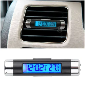 2 in1 Auto LCD Digital de Temperatură Termometru Ceas Calendar Auto lumina de Fundal Albastru Ceas Cu Clip