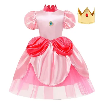 Copii Copii Princess Pentru Piersic Cosplay Costum Rochie Roz, Cu Bentita Costume De Halloween Costum De Carnaval