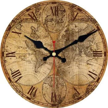 Harta Lumii Ceas De Perete,6-16 Inch Din Lemn, Carton Ceas De Perete,Vintage Rotund Cu Cifre Romane De Interior ClocksFor Bucătărie