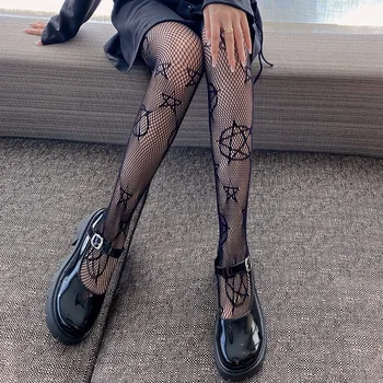 Ciorapi Dresuri Femei Lolita Gotic Haine Ochiurilor De Plasă Chilot Sexy Net Nailon Alb Negru Decupaj Model Cu Inimi Drăguț
