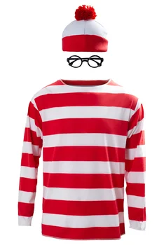 Unde e Wally Waldo Acum Cosplay Hoodie Bărbați Femei Stripe Shirt Pălărie, Ochelari de Halloween Costum de Carnaval T-shirt