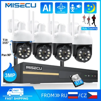MISECU 3MP HD Wireless, CCTV, Sistem Audio cu Două căi Impermeabil PTZ WIFI Camera IP de Securitate 8CH NVR P2P de Supraveghere Video Kit